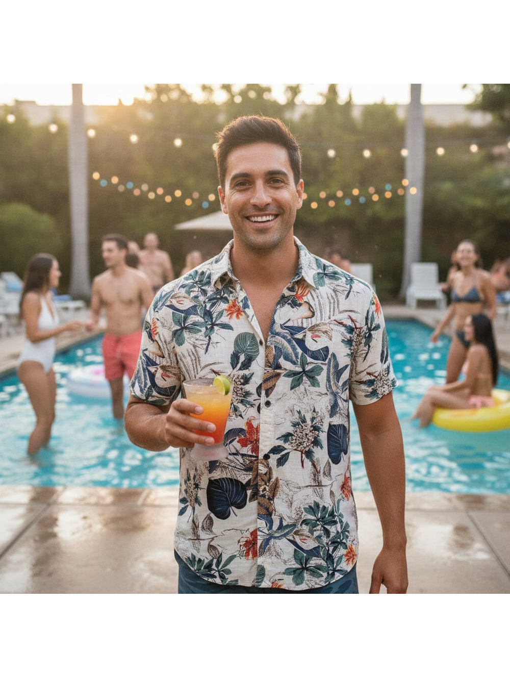 Jogal Men's Tropical Floral Print Short Sleeve Shirt